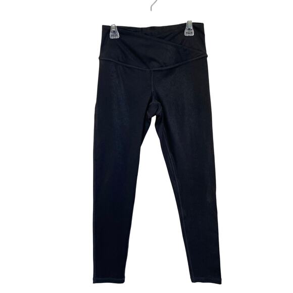 Zella Crossover Cropped Shine Black Leggings Size Small - Picture 1 of 7